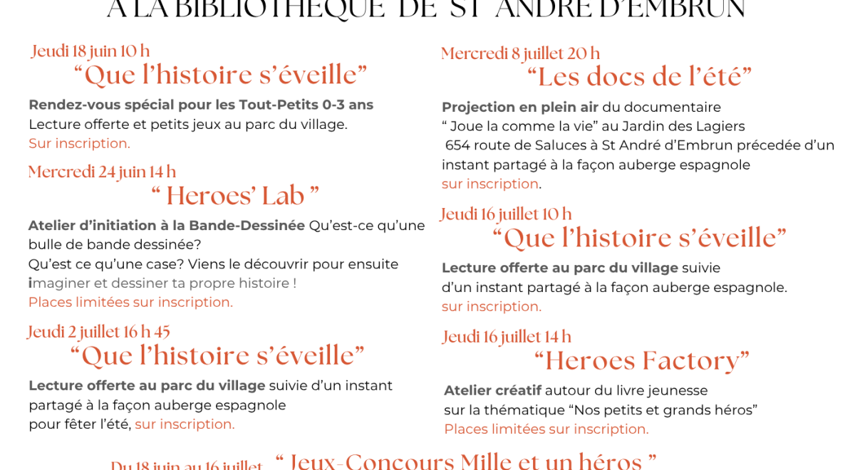programme festivale de la bibliothèque de St André d'Embrun - programme festivale de la bibliothèque de St André d'Embrun